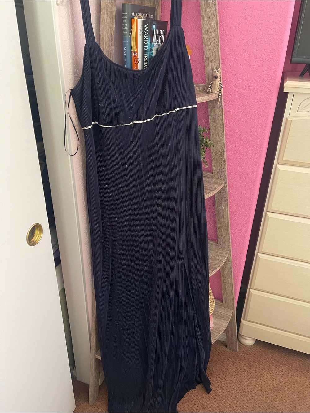 NWOT Dark Blue Sparkle Maxi Slip Dress with Contrast Trim